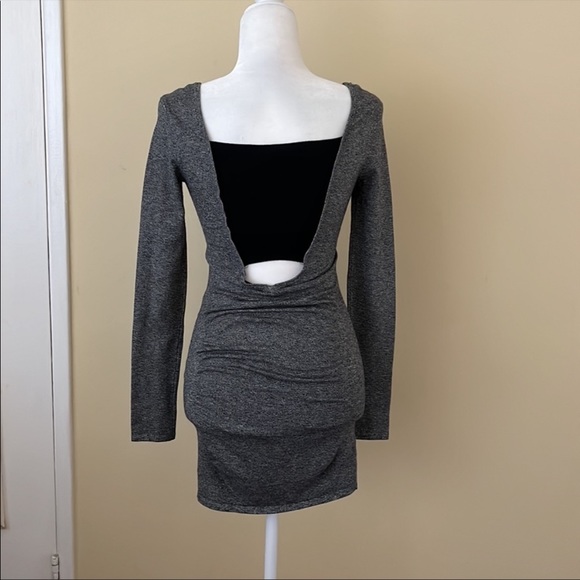 Charcoal gray bodycon dress with black color block back. - Picture 7 of 9